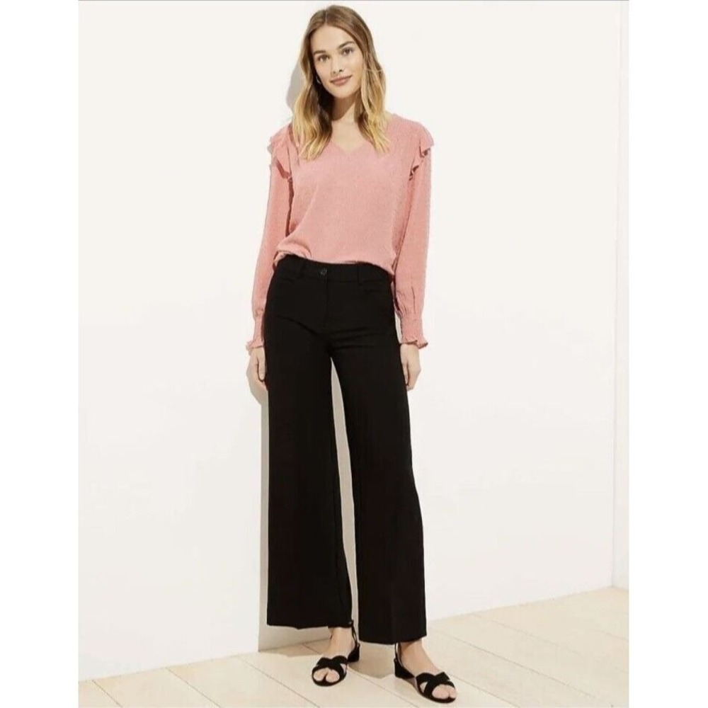 Ann Taylor LOFT Wide Leg Black Pants Trousers 2  High Waist Crepe Office Staple